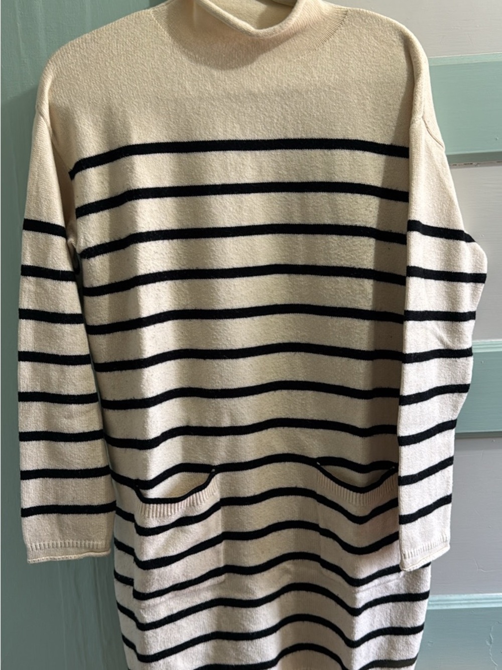 Grace & Lace Cream and Black Striped Turtleneck Sweater Dress